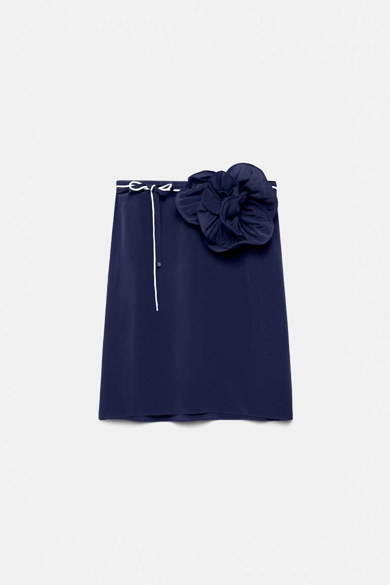 Dorothee Schumacher Silk skirt-tube top hybrid with brooch night blue