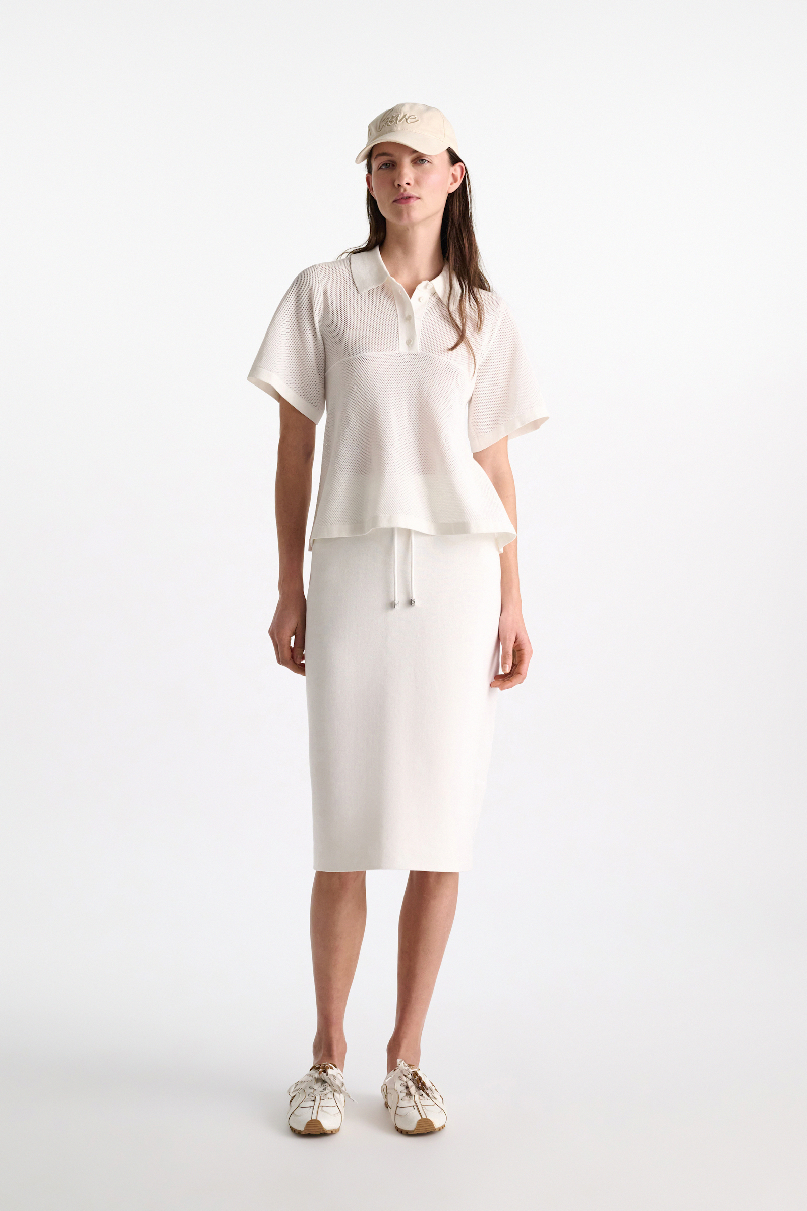 Dorothee Schumacher Pointelle knit stretch cotton polo shirt eggshell