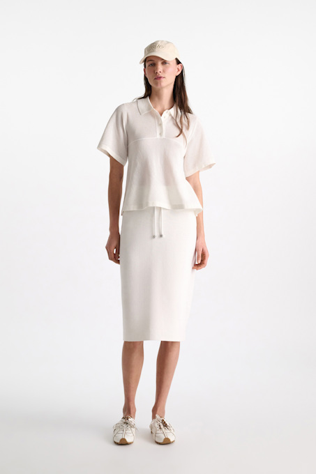 Pointelle knit stretch cotton polo shirt