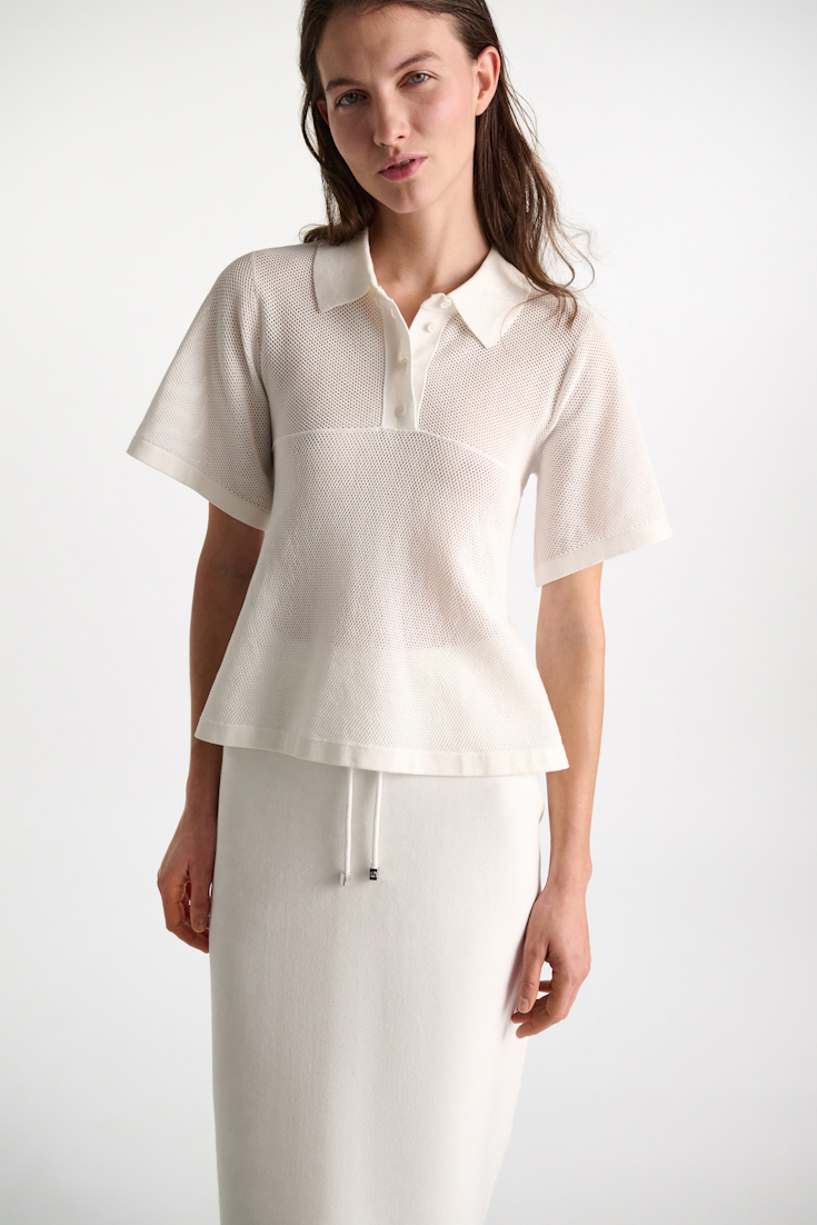 Dorothee Schumacher Pointelle knit stretch cotton polo shirt eggshell