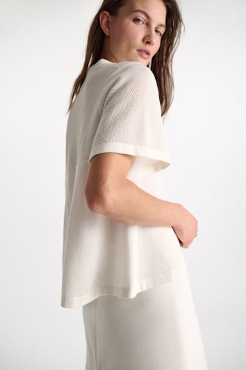 Dorothee Schumacher Strick-Poloshirt aus Baumwoll-Stretch im Pointelle-Muster eggshell