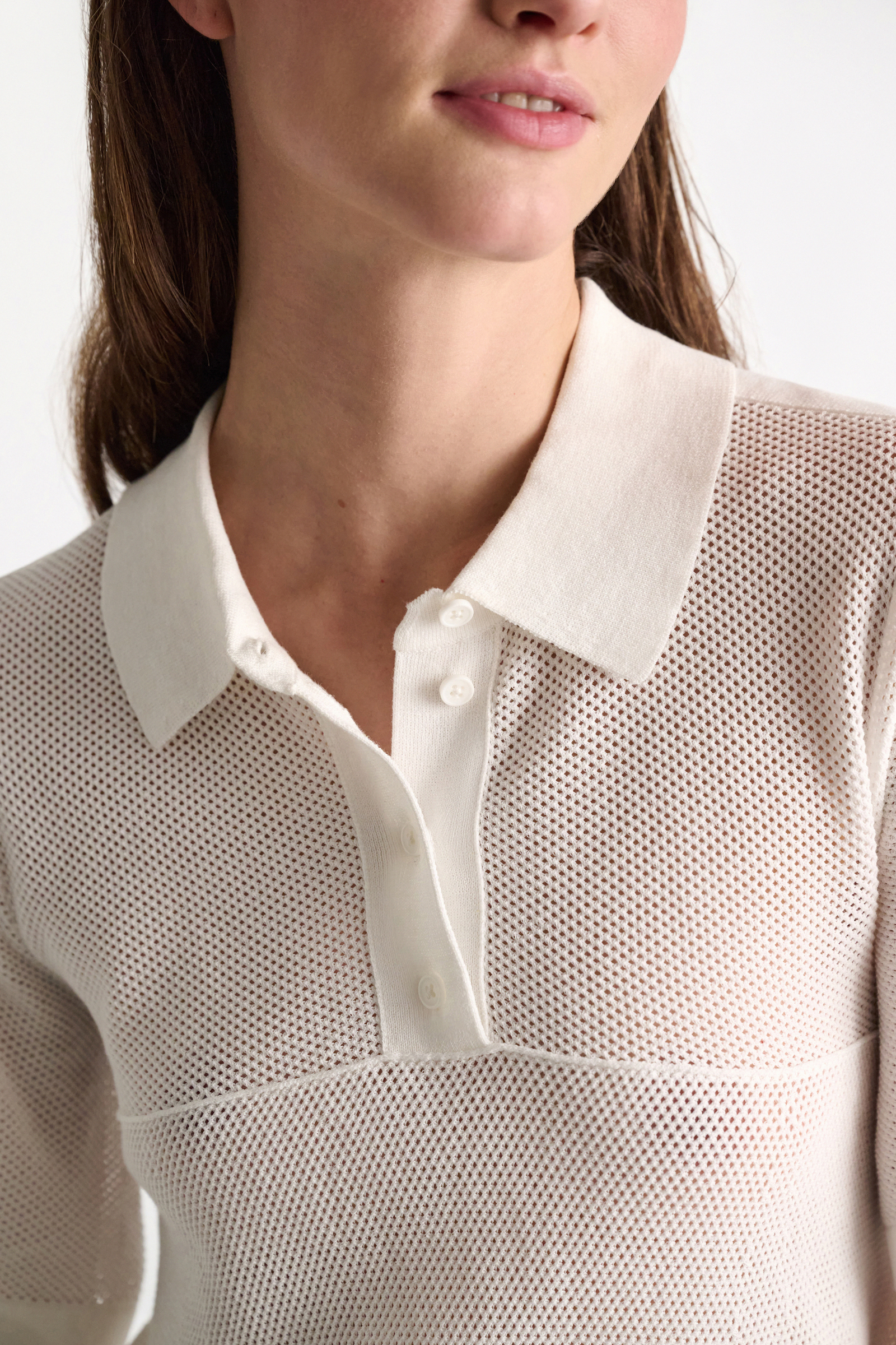 Dorothee Schumacher Pointelle knit stretch cotton polo shirt eggshell