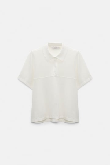 Dorothee Schumacher Pointelle knit stretch cotton polo shirt eggshell