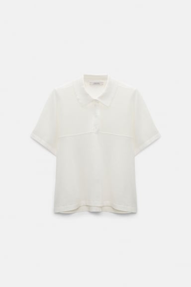 Dorothee Schumacher Pointelle knit stretch cotton polo shirt eggshell
