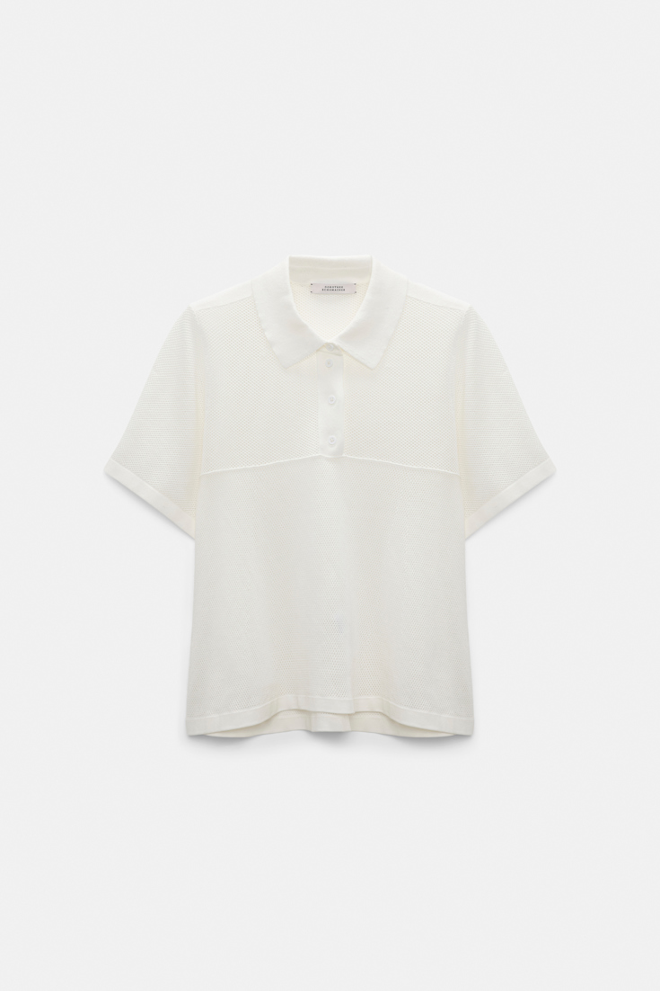 Dorothee Schumacher Pointelle knit stretch cotton polo shirt eggshell
