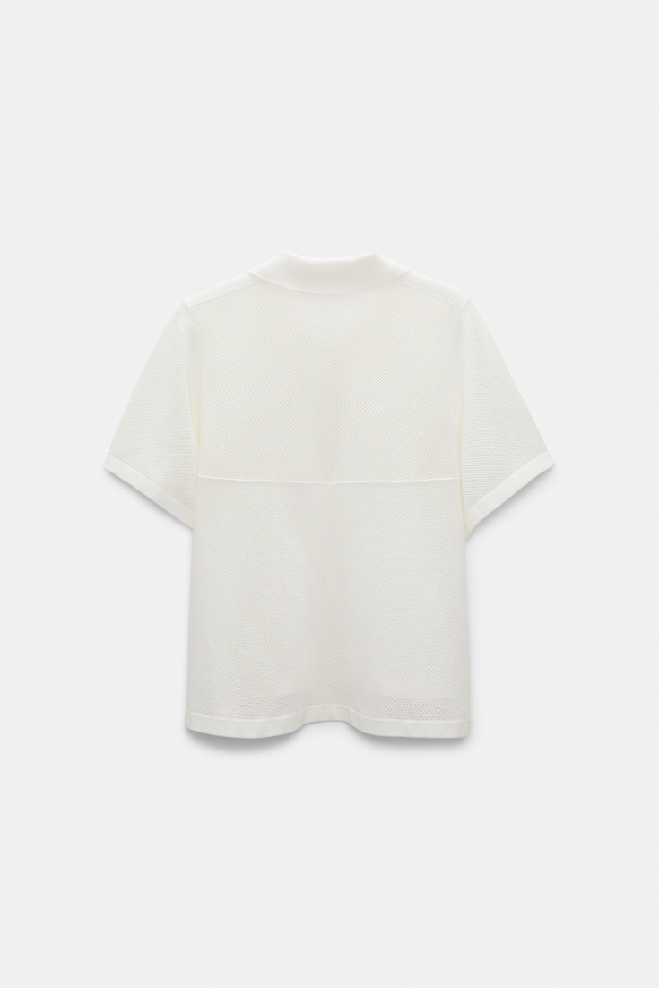 Dorothee Schumacher Pointelle knit stretch cotton polo shirt eggshell
