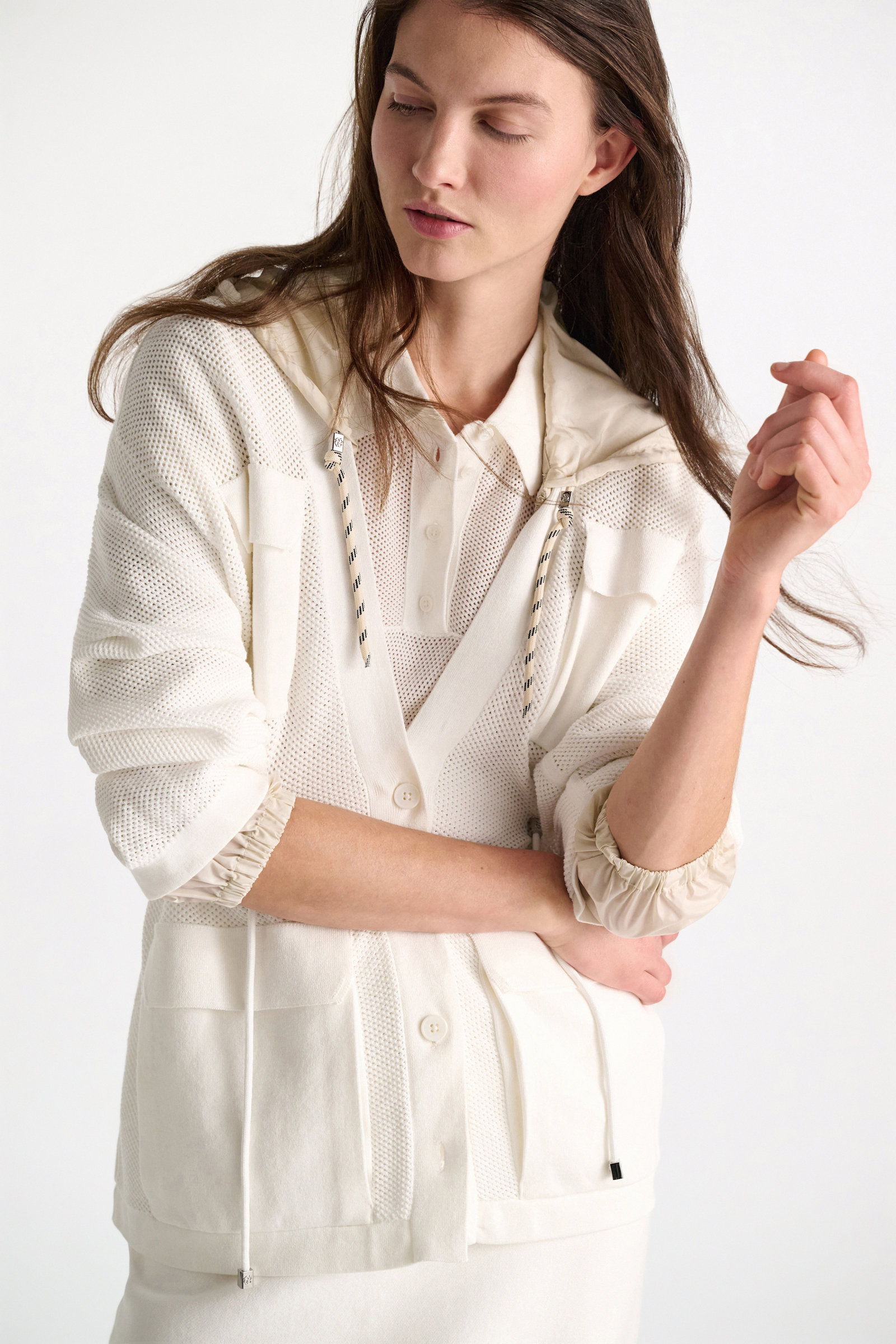 Dorothee Schumacher Pointelle knit stretch cotton cardigan eggshell