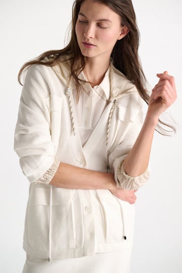 Dorothee Schumacher Cardigan aus Baumwoll-Stretch im Pointelle-Muster eggshell