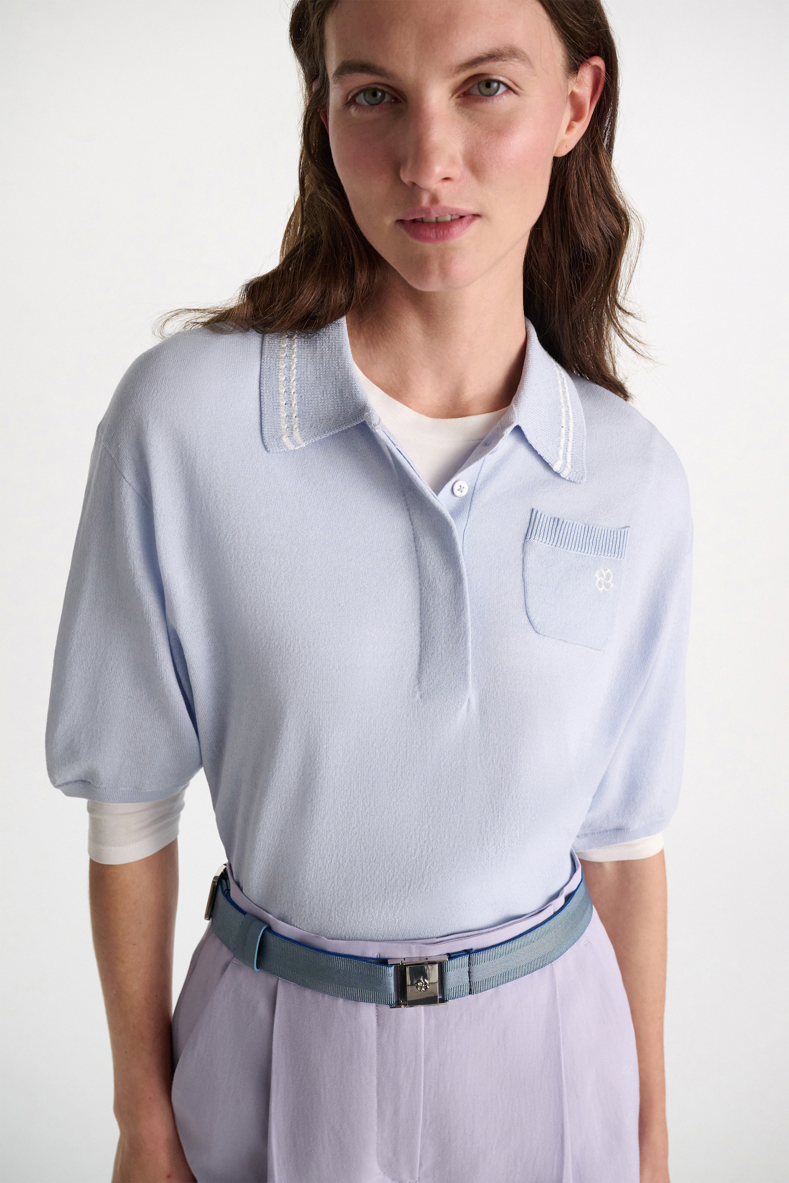 Dorothee Schumacher Knit polo shirt with embroidery ice sky