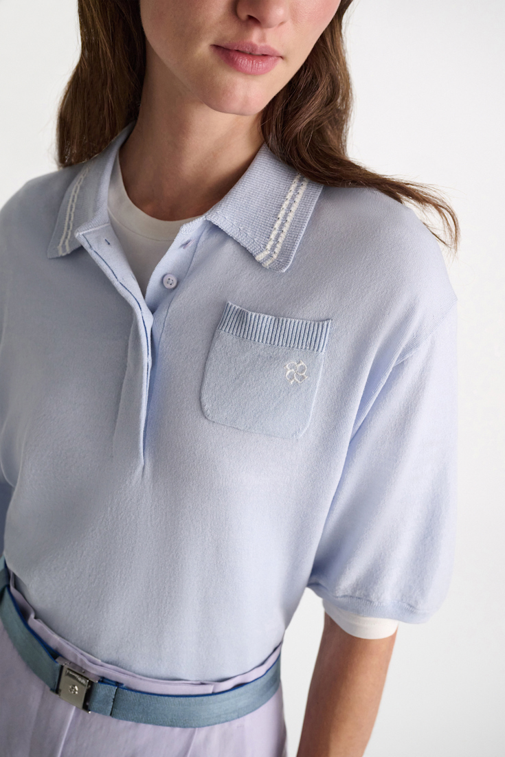 Dorothee Schumacher Knit polo shirt with embroidery ice sky