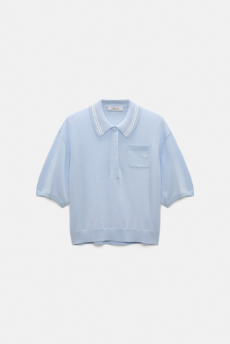 Dorothee Schumacher Knit polo shirt with embroidery ice sky
