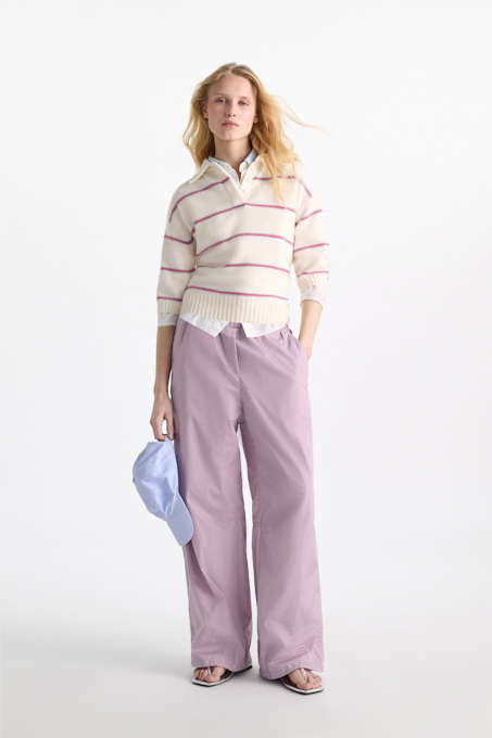 Merino-cashmere striped knit polo