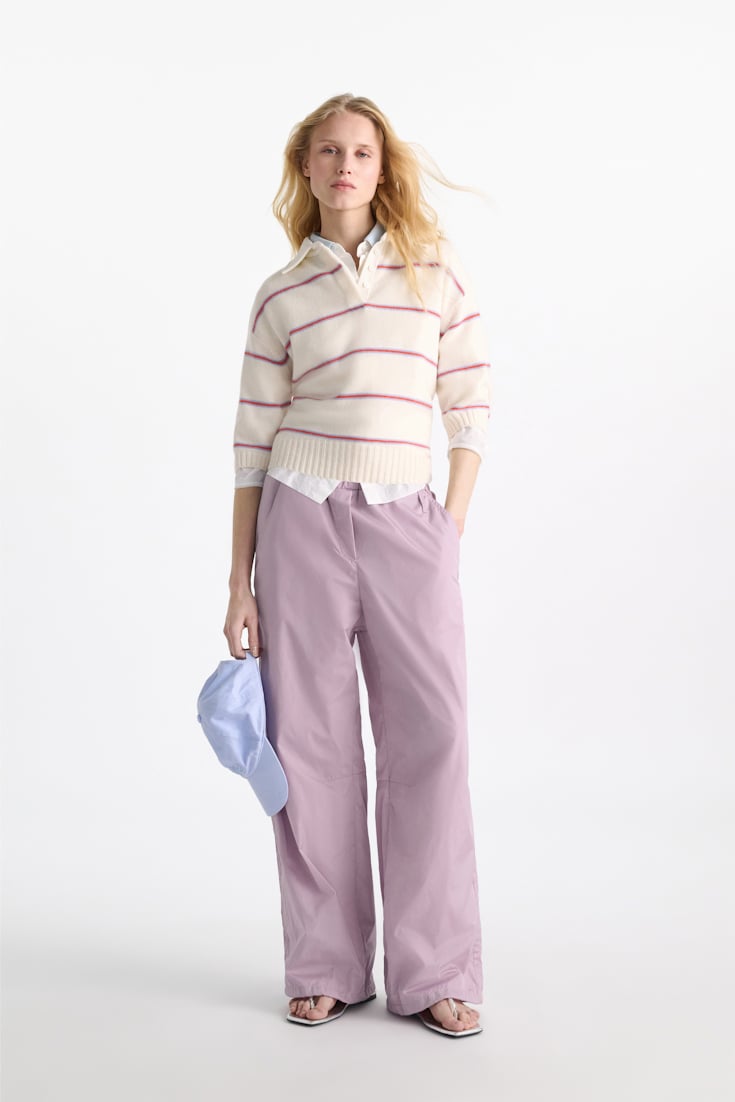 Dorothee Schumacher Merino-cashmere striped knit polo white sky trio