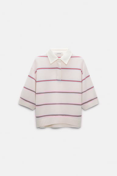 Dorothee Schumacher Merino-cashmere striped knit polo white sky trio
