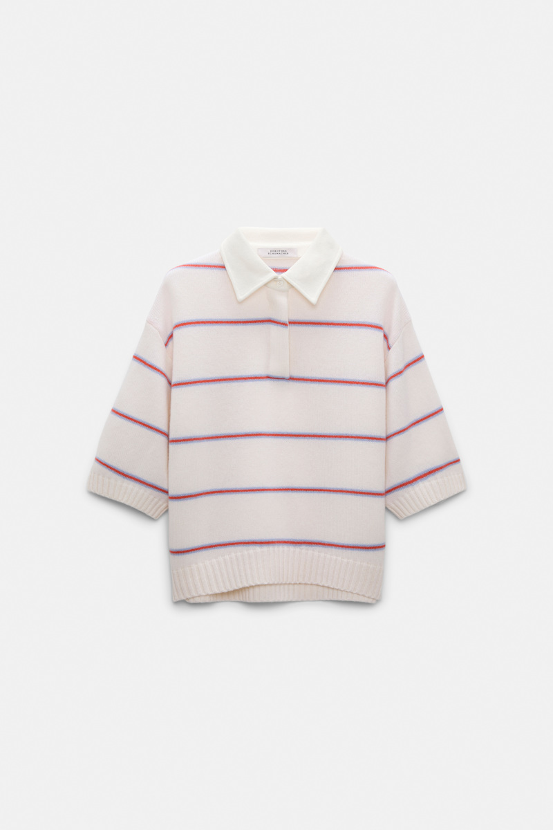 Dorothee Schumacher Women's White Merino-Cashmere Striped Knit Polo Xxs