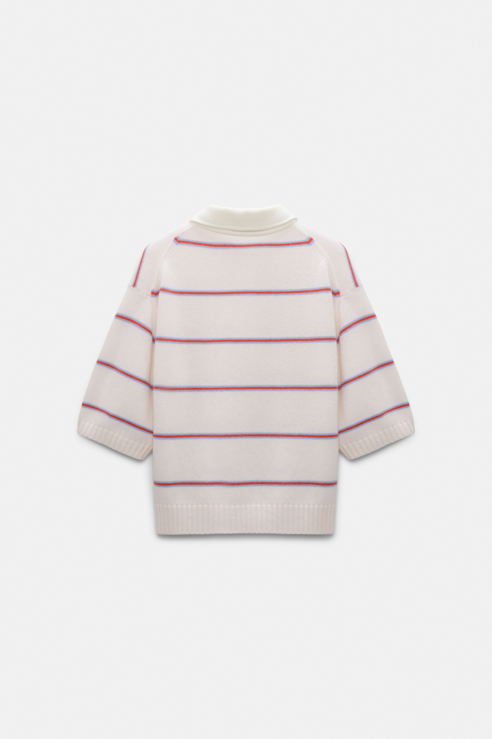 Dorothee Schumacher Merino-cashmere striped knit polo white sky trio