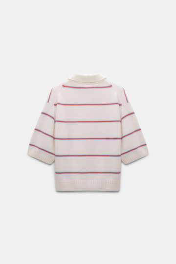 Dorothee Schumacher Merino-cashmere striped knit polo white sky trio