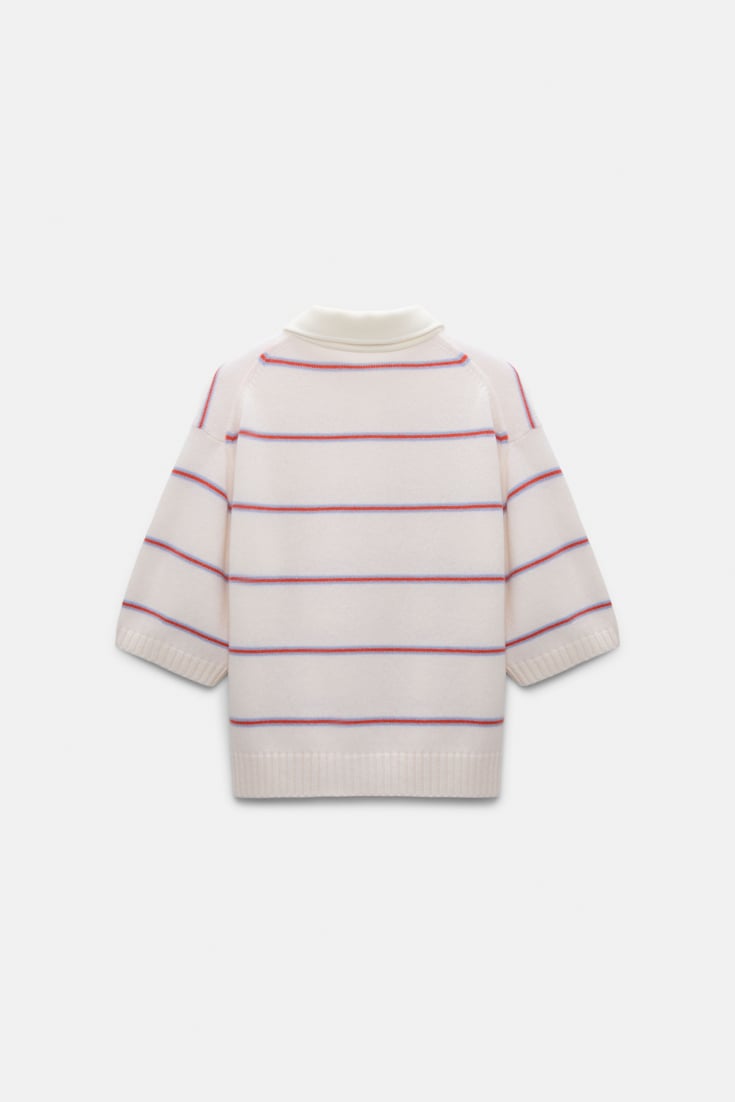 Dorothee Schumacher Merino-cashmere striped knit polo white sky trio