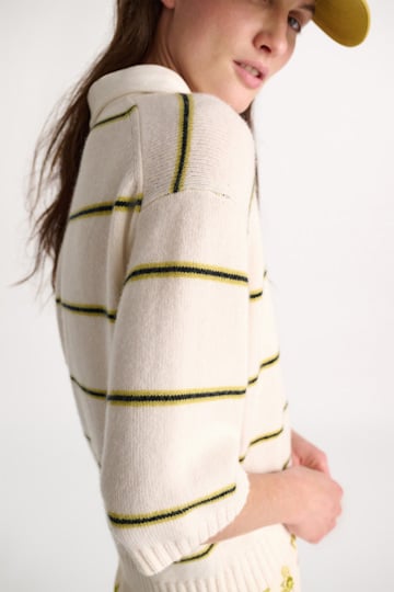 Dorothee Schumacher Gestreiftes Polohemd aus Merino und Kaschmir white ginger trio