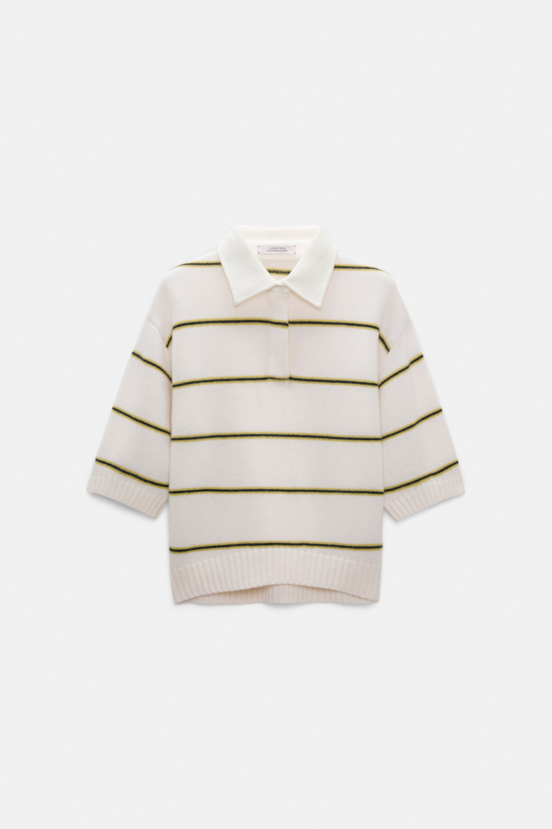 Dorothee Schumacher Women's White Merino-Cashmere Striped Knit Polo Xxs