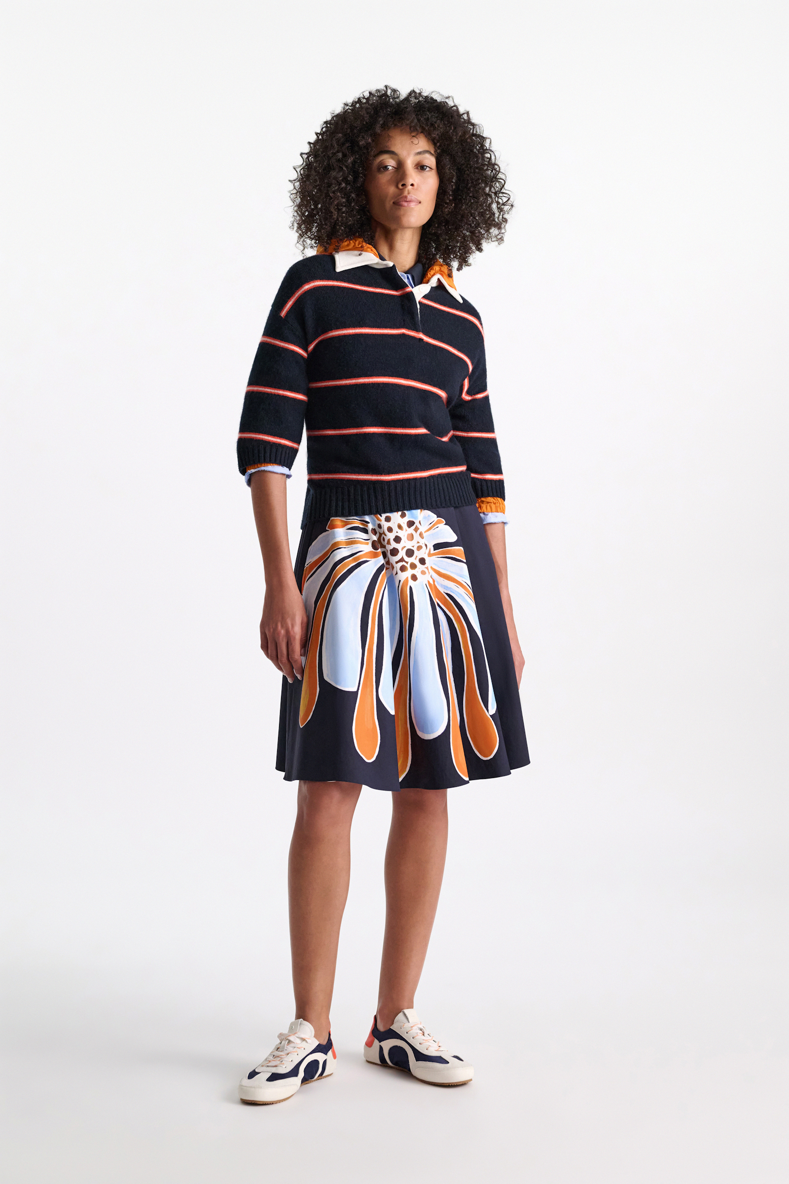 Dorothee Schumacher Merino-cashmere striped knit polo energetic blue trio