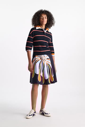 Dorothee Schumacher Merino-cashmere striped knit polo energetic blue trio