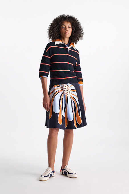 Merino-cashmere striped knit polo