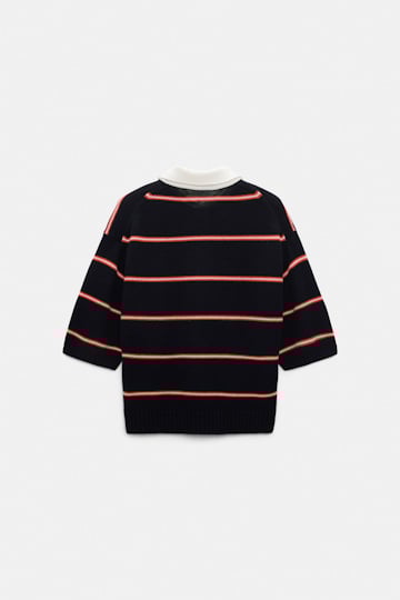 Dorothee Schumacher Gestreiftes Polohemd aus Merino und Kaschmir energetic blue trio