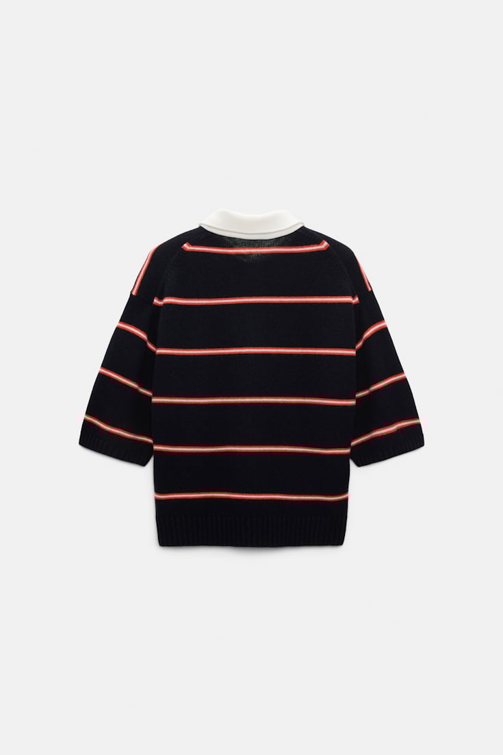 Dorothee Schumacher Merino-cashmere striped knit polo energetic blue trio