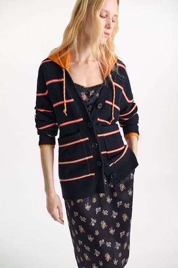 Dorothee Schumacher Gestreifter Cardigan aus Merino und Kaschmir energetic blue trio