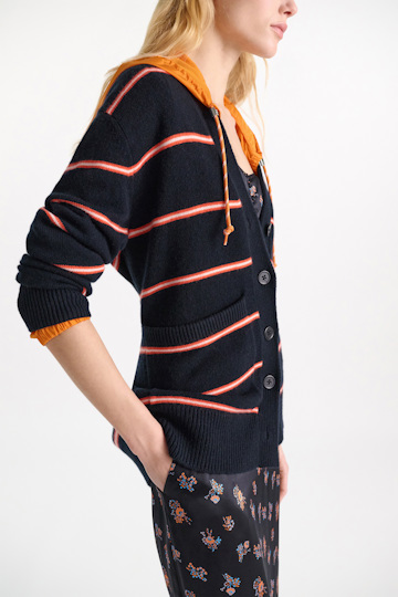 Dorothee Schumacher Gestreifter Cardigan aus Merino und Kaschmir energetic blue trio