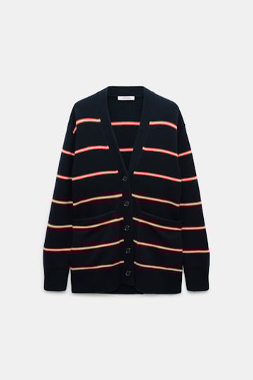 Dorothee Schumacher Merino-cashmere striped knit cardigan energetic blue trio