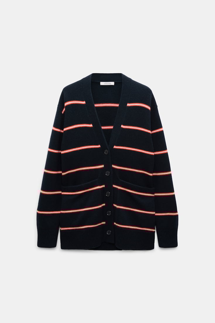 Dorothee Schumacher Merino-cashmere striped knit cardigan energetic blue trio