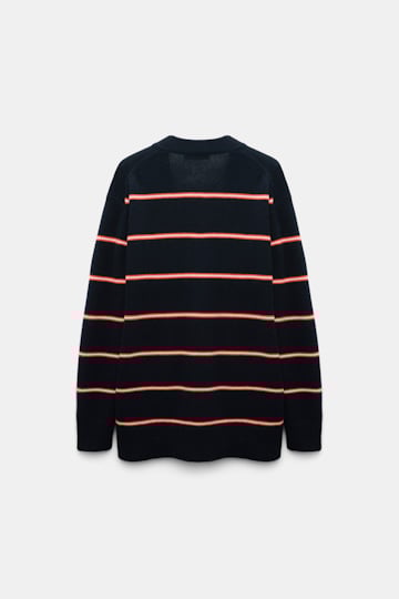 Dorothee Schumacher Gestreifter Cardigan aus Merino und Kaschmir energetic blue trio