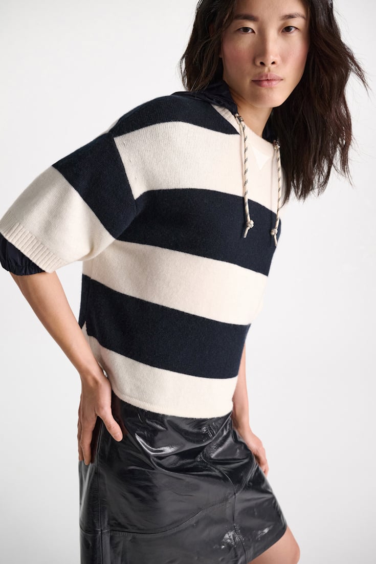 Dorothee Schumacher Merino-cashmere striped knit top white navy