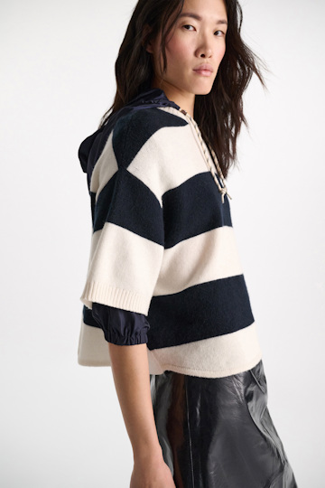 Dorothee Schumacher Merino-cashmere striped knit top white navy