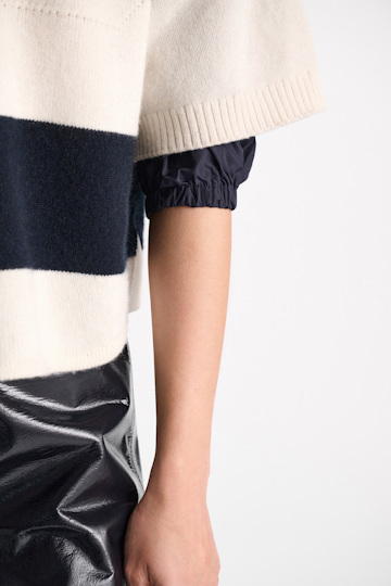 Dorothee Schumacher Merino-cashmere striped knit top white navy