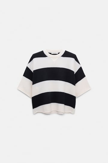 Dorothee Schumacher Merino-cashmere striped knit top white navy