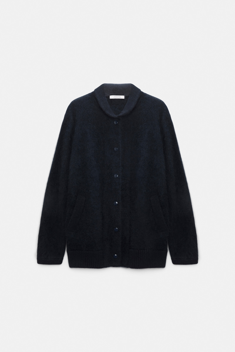 Dorothee Schumacher Women's Blue Merino-Cashmere Knit Bomber Jacket Large