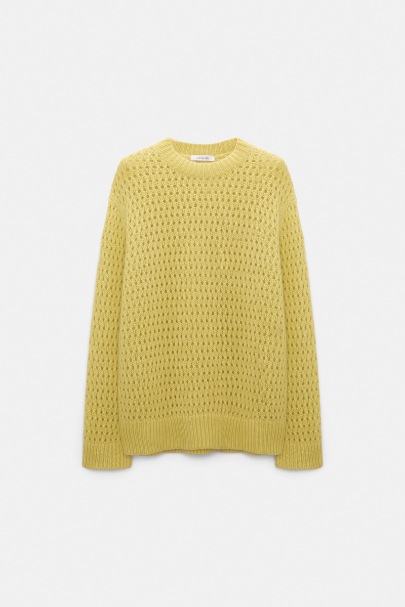 Dorothee Schumacher Women's Yellow Open Knit Merino-Cashmere Pullover Large
