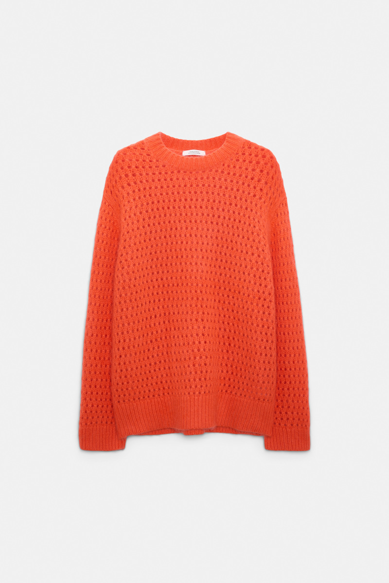 Dorothee Schumacher Women's Orange Open Knit Merino-Cashmere Pullover Xxl