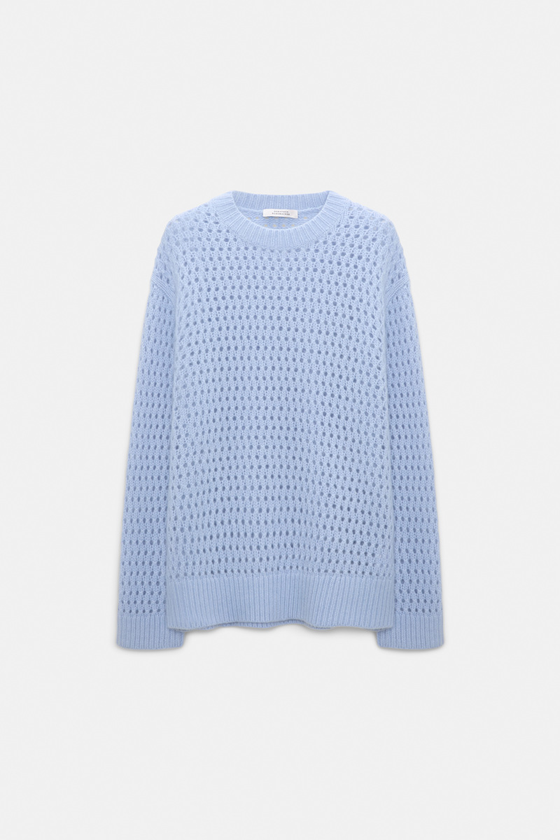 Dorothee Schumacher Women's Blue Open Knit Merino-Cashmere Pullover Small