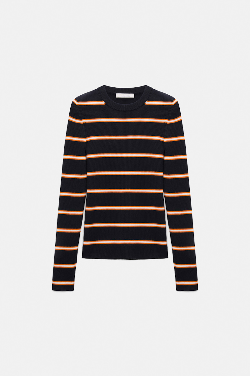 Dorothee Schumacher Women's Blue Striped Knit Pullover Extra Large