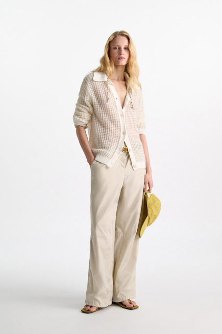Open pointelle cardigan with collar