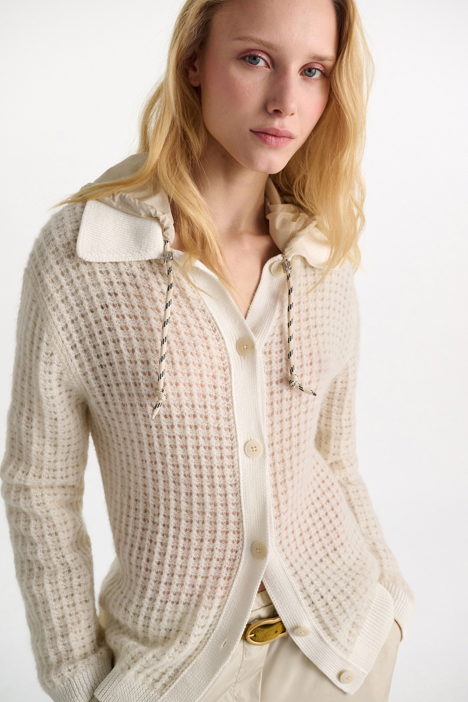 Dorothee Schumacher Open pointelle cardigan with collar pearl