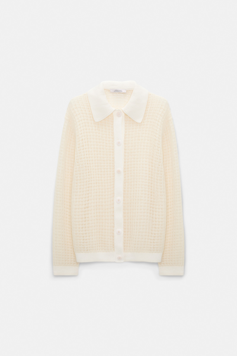 Dorothee Schumacher Women's White Open Pointelle Cardigan With Collar Xxs