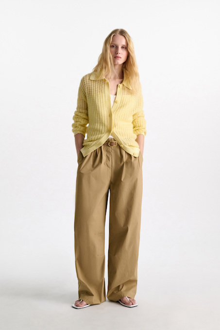 Open pointelle cardigan with collar
