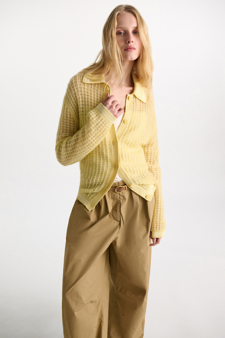 Dorothee Schumacher Open pointelle cardigan with collar citrus