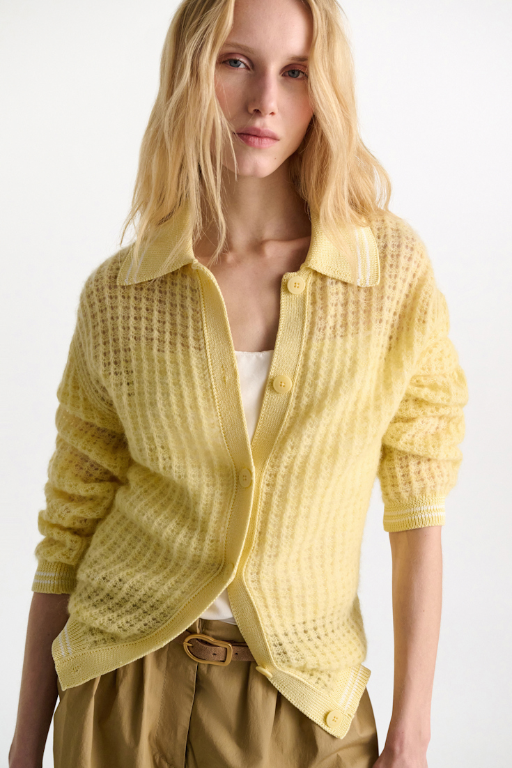 Dorothee Schumacher Open pointelle cardigan with collar citrus
