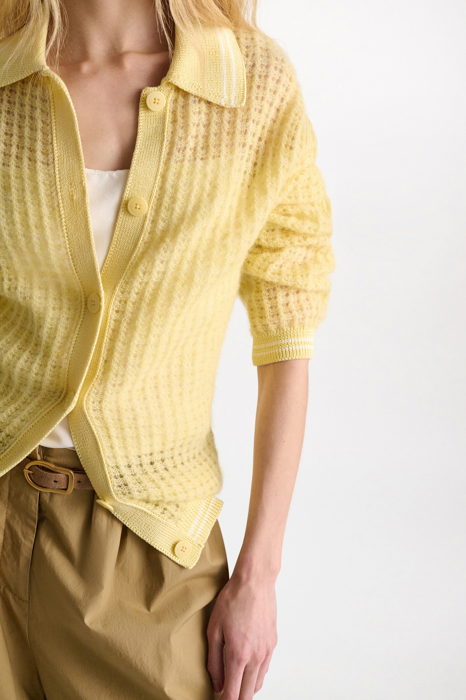 Dorothee Schumacher Open pointelle cardigan with collar citrus